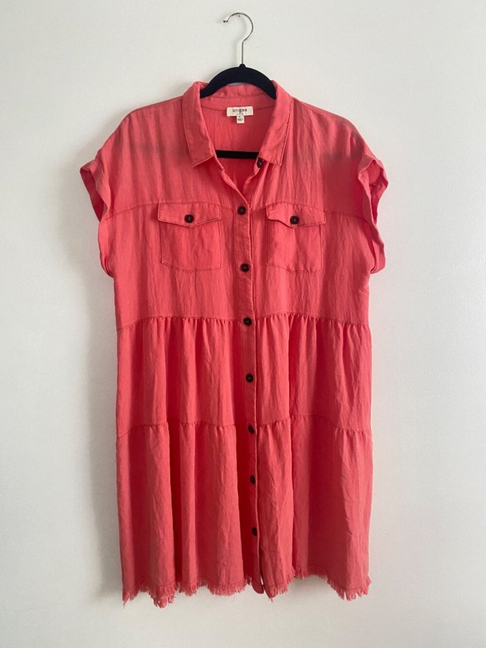 Umgee Coral Tiered Button-Front Midi Dress
